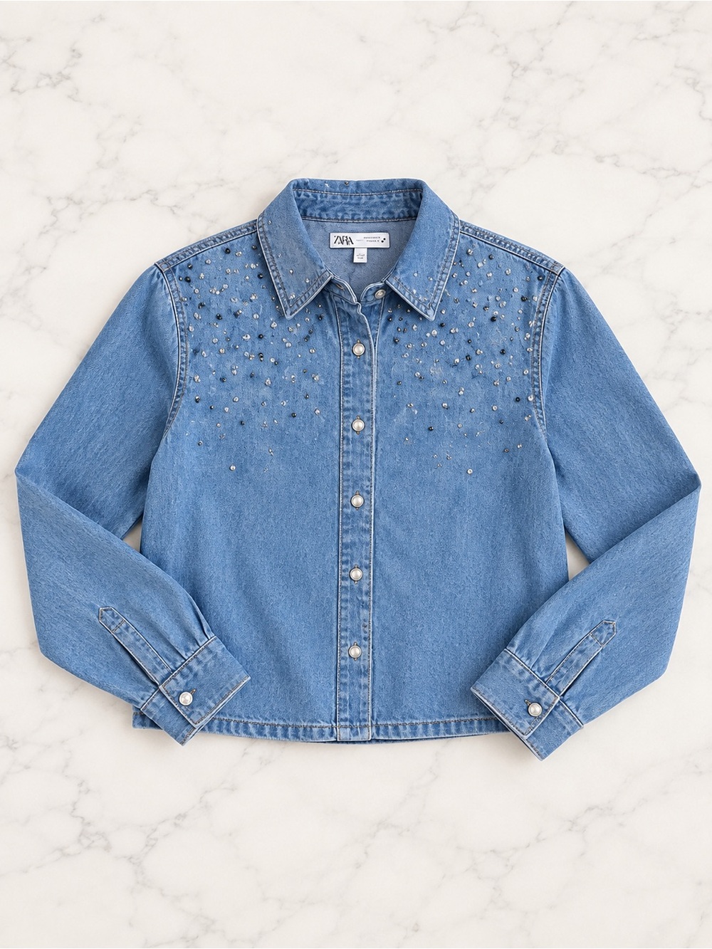 Zara Light Blue Jeweled Denim Jacket